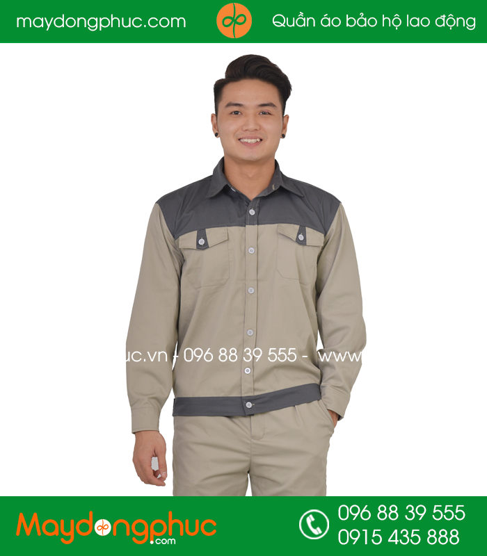 Quần áo công nhân  màu ghi phối ghi đậm